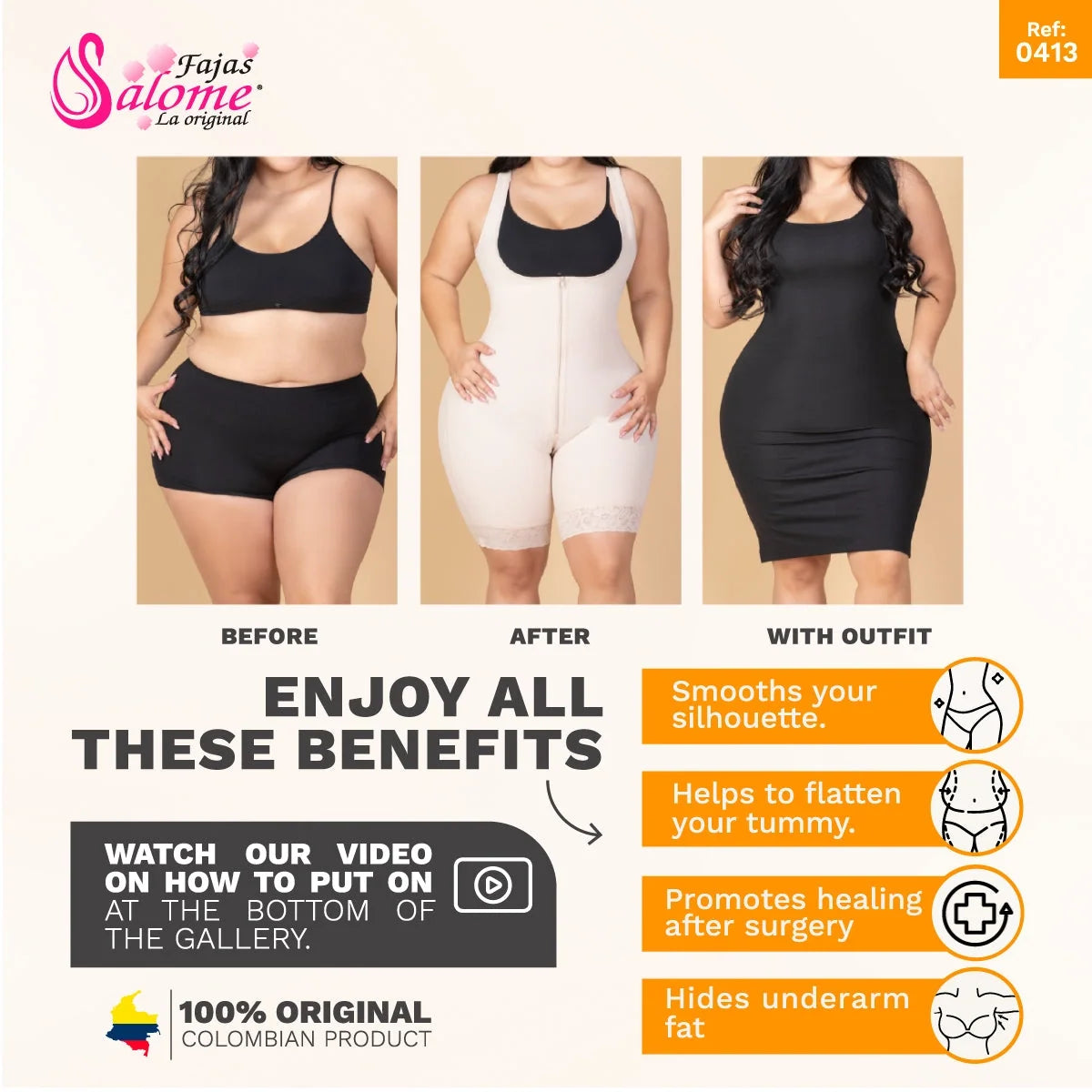 Fajas Salome 0413| Butt Lifter Tummy Control Shapewear for Women