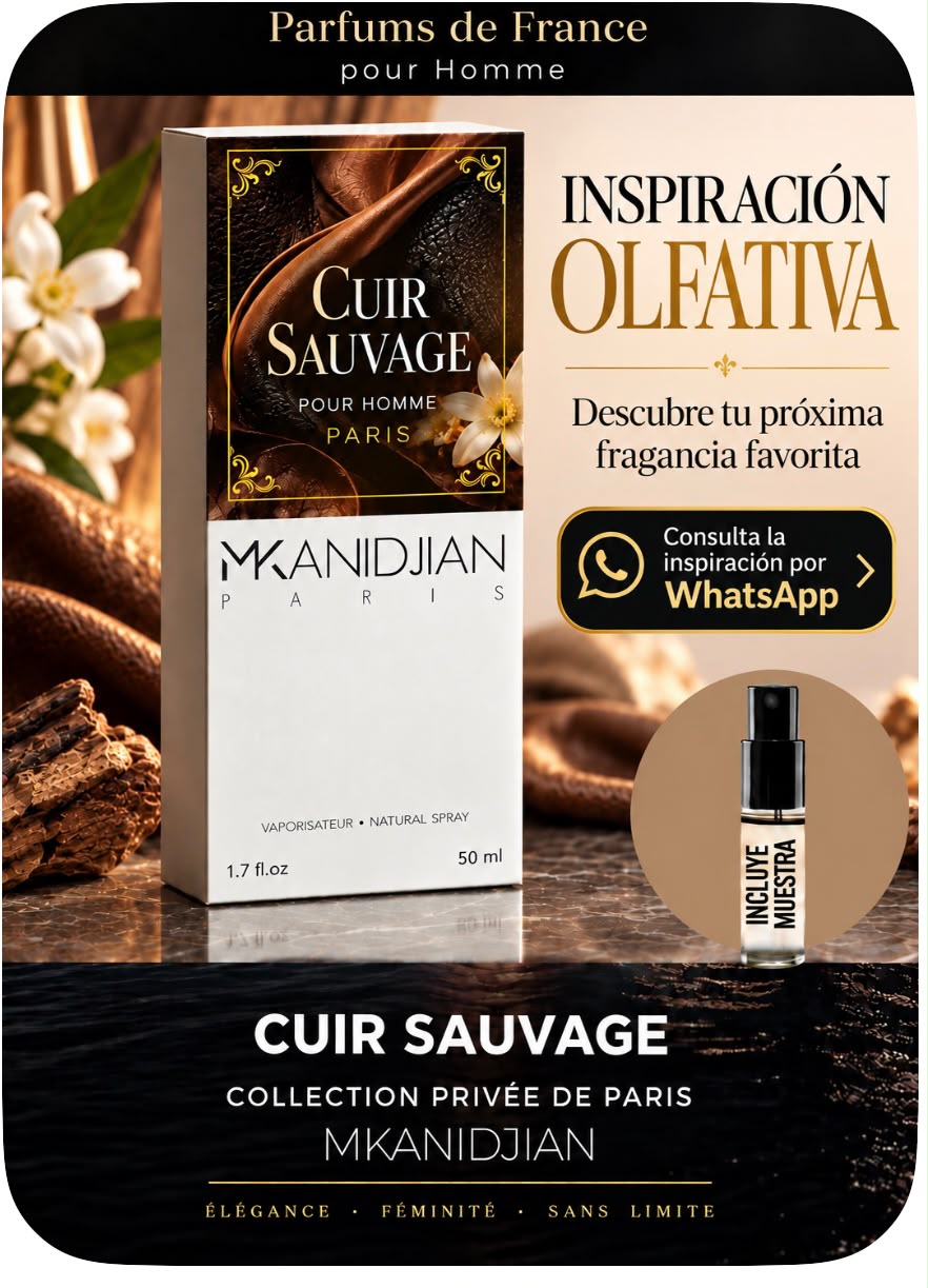 CUIR SAUVAGE de Mkanidjian Paris, perfume para hombre de 50 ml con muestra