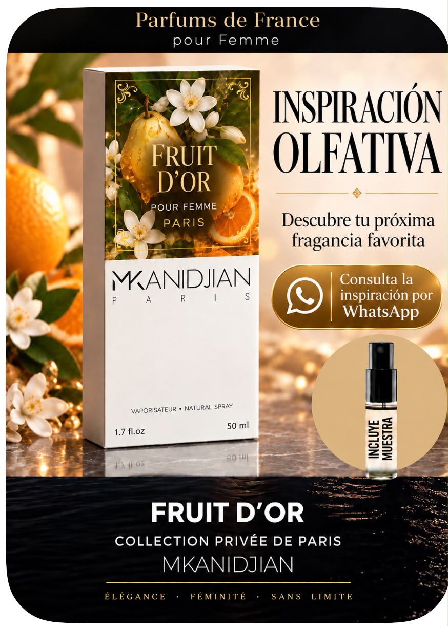 FRUIT D'OR de Mkanidjian Paris, perfume para mujer de 50 ml con muestra